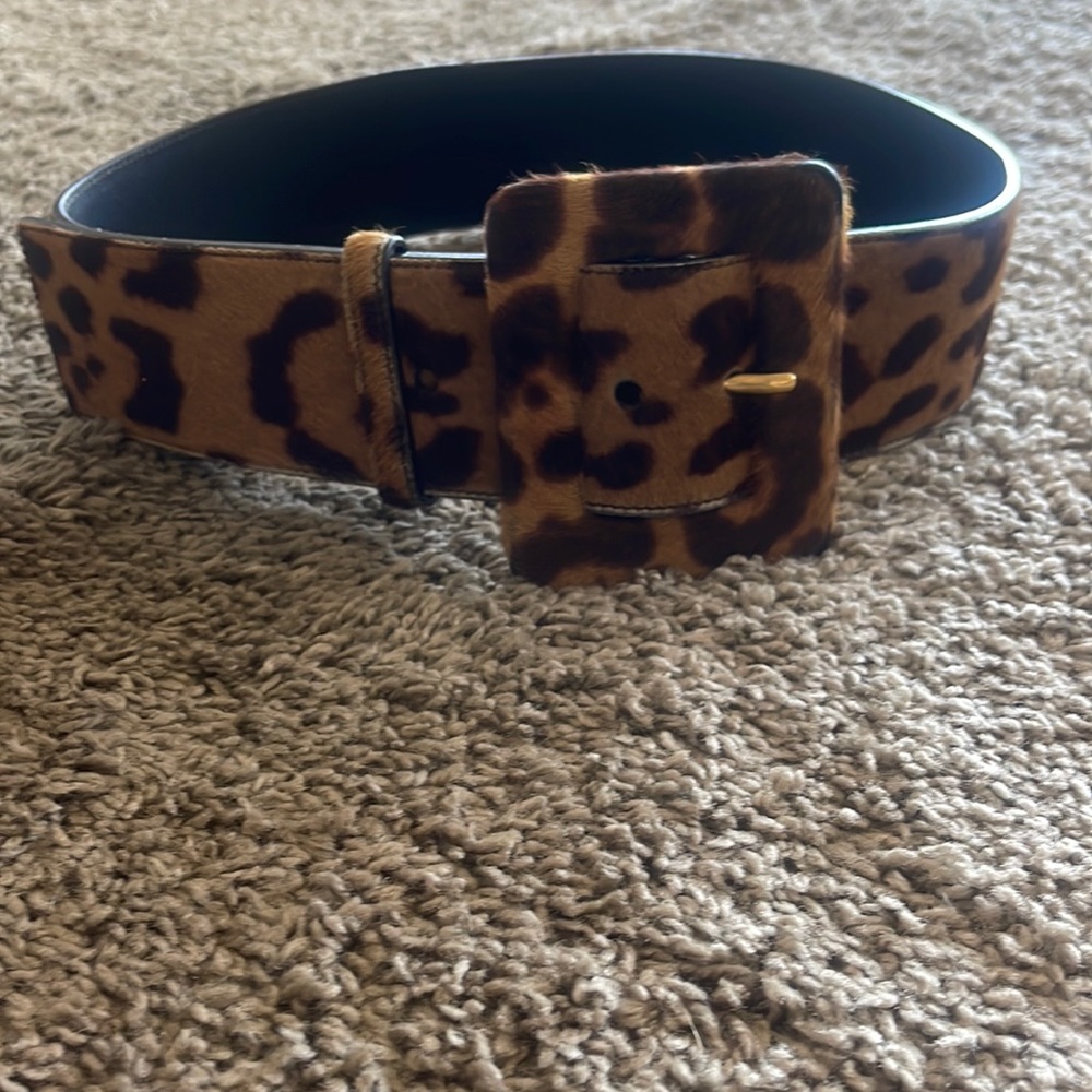 YSL LEOPARD PRINT CALF HAIR LEATHER BELT